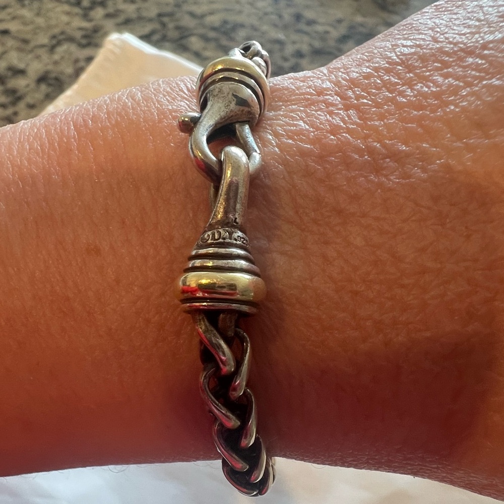 David Yurman 6mm Wheat Chain Bracelet, 925 silver & 585 14k gold. 25g. - Picture 10 of 12